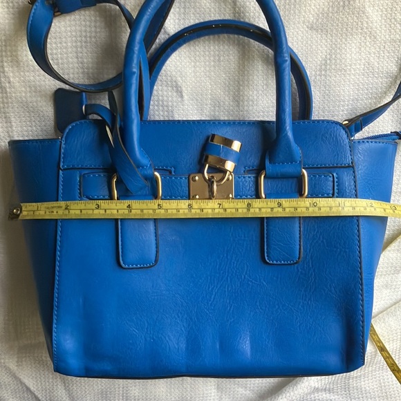 Blue satchel purse with detachable cross body strap - Picture 14 of 16